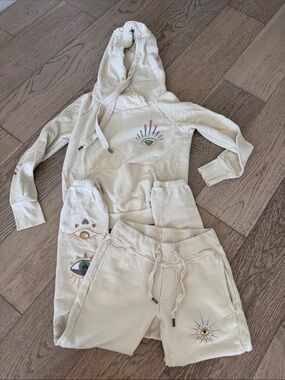 Jacquie Aiche Cream Hoodie and Joggers with Multicolor Eye Graphics